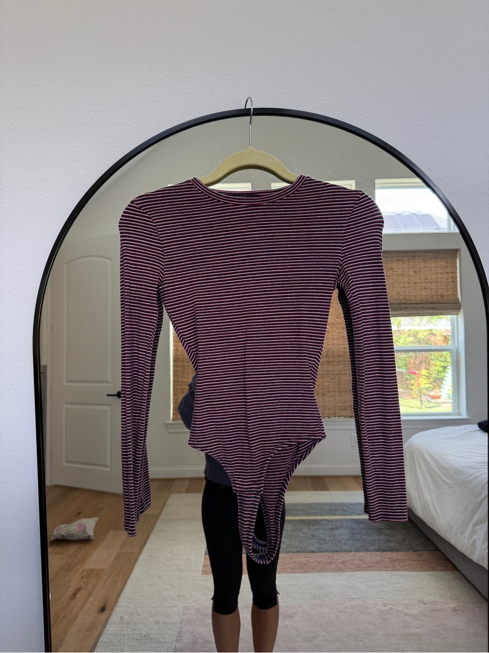 Madewell Burgundy and White Striped Long-Sleeve Bodysuit